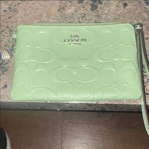 Coach Pale Green Patent Signature Wristlet